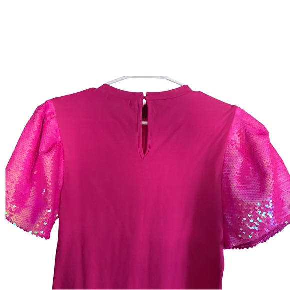Judith March Hot Pink Sequin Puff Sleeve Shift Dress | Small Barbiecore Party 🎉 - Picture 8 of 9